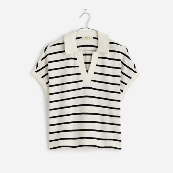Madewell Relaxed V-Neck Polo Shirt in Stripe Size XXS - Picture 3 of 10